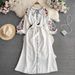 Women's Retro Ethnic Style Long Sleeve Dress Spring Autumn Slim Waist A-Line Cotton Linen Round Neck Elegant Lantern Dress_ecoleips.com