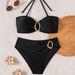Women's Clothing Solid Color Detachable Halter Neck Tie Bandeau Bikini Swimsuit Set_ecoleips.com