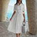 Elegant Women's Shirt Dress With Belt, Lapel Collar And Waist Tie For A Polished Office To Dinner Look_ecoleips.com