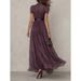 2026 Summer New V-neck Waist Ruffle Edge Temperament Dress European And American Cross-border Women's Clothing Purple Skirt_ecoleips.com