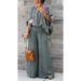 Women's Clothing Hot Selling Women's V Neck Cotton And Linen Printed Tops And Trousers Casual Suits_ecoleips.com