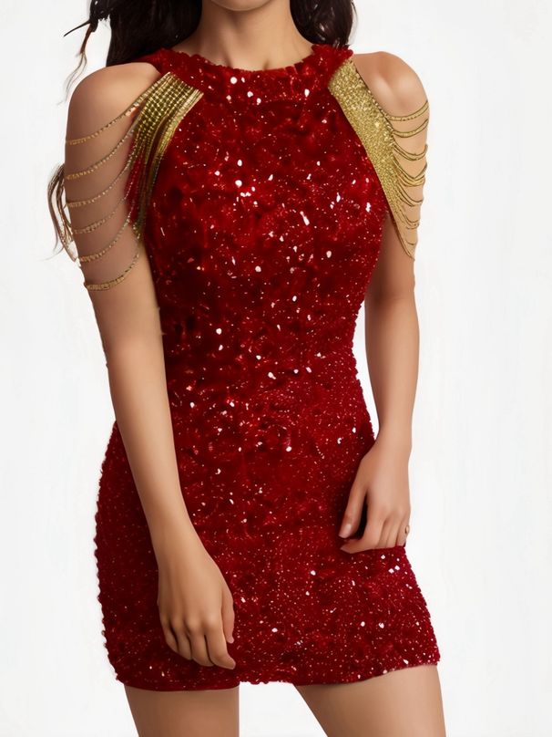 Women's Clothing Hip Sequins Dress Mid Waist Evening Dress_ecoleips.com