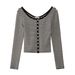 2025 #Selection Of Pure Cotton # Shell Button High Waist Short Striped T-Shirt Women's Long Sleeved 2025 Autumn Outfit New_ecoleips.com