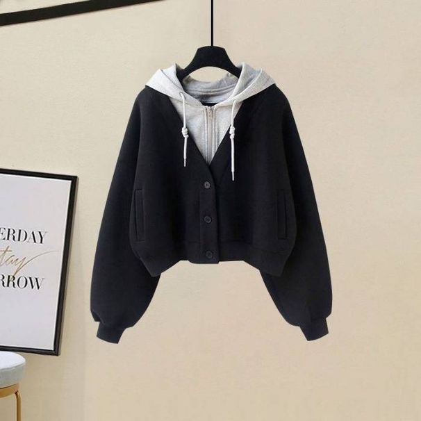 Women’s Clothing Fashion suit Small autumn and winter outfit two piece hooded sweatshirt casual plus velvet wide leg pants two piece suit_ecoleips.com