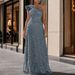 Women's Clothing Sequined Off Shoulder Backless Sleeveless Long Ball Sequined Silver Swing Dress Evening Gown_ecoleips.com