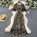 Women's Clothing High End Elegant Heavy Flower Embroidery Round Neck Lantern Sleeve Waist Slim Fit Fishtail Dress_ecoleips.com