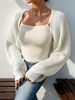 Women's Clothing Ribbed Knitted Raglan Sleeve Short Collar Cardigan_ecoleips.com