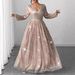 Plus Size Elegant V-Neck Evening Dress Long Sleeve Formal Gown With High Waist & Sequin Accents (0XL-5XL, Straight Cut, Polyester, Party/Office Wear)_ecoleips.com
