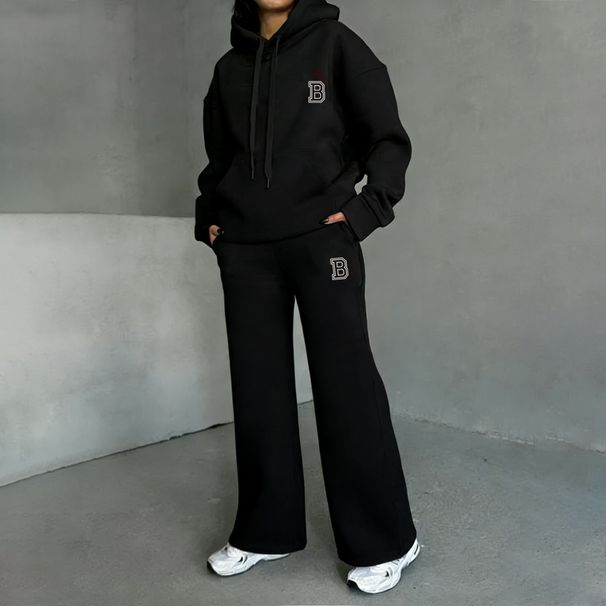Women's Premium Fleece Tracksuit - Oversized Hoodie & Wide-Leg Sweatpants With Subtle Print Accents_ecoleips.com