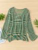 Women Tie Front Hollow Out Knit Cardigan Loose Flare Long Sleeve Ribbed Texture Lightweight Breathable Skin-friendly Sheer Cover Up_ecoleips.com