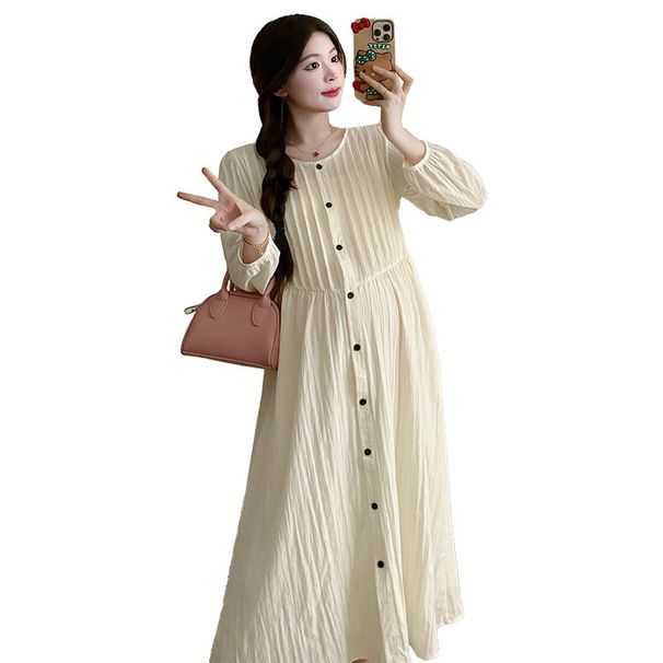 Real Shot In Stock Spring New Elegant Loose Slimming Long Maternity Dress_ecoleips.com