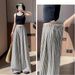 High-Waisted Japanese Style Striped Suit Pants Women's Loose Fit Straight Leg Slimming Wide Leg Design_ecoleips.com