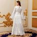 Modest Abaya Dress Elegant V-Neck Abaya Dress – Premium Embellished Muslim Long Sleeve Robe For Dubai & Middle East (White, XS-L)_ecoleips.com