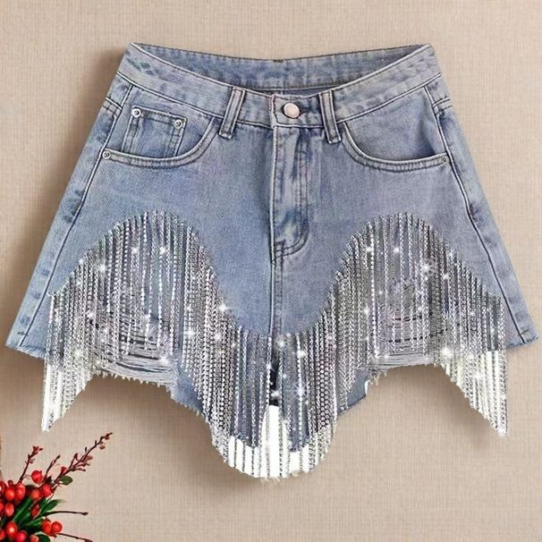 Heavy Duty High Waisted Slimming Hot Pants For Women With Beading Sequins Tassels Ripped Denim Frayed Edges Summer Fashion_ecoleips.com