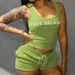 Women's Clothing Summer New Women's Fashion Letter Printing Pocket Stitching Knitted Vest Two Piece Suit_ecoleips.com