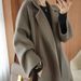 Women's Long Double-Faced Wool Coat, Knee-Length Oversized Trench Coat With Pockets, Wrinkle-Free Polyester Blend, Relaxed Fit For Autumn Winter_ecoleips.com