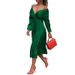 Autumn Long Sleeve V Neck Pleated Skirt For Women Elegant And Stylish Solid Color Fashion Dress_ecoleips.com