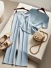 Women's Blue Two Piece Pants Set Trendy Sophisticated Summer Outfit Spring/Autumn Seasonal Sophisticated Style_ecoleips.com