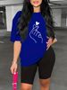 Summer Women's Casual And Fashionable Gesture Printed Loose T-shirt Shorts Two-piece Sportswear Suitable For Daily Wear-130_ecoleips.com