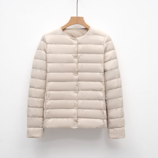 girl Girl Girl Pinghu Chixin Solid Color Short Long Sleeve Simple Jacket For Women New Fashion Round Neck Duck Down Autumn Winter Coat_ecoleips.com