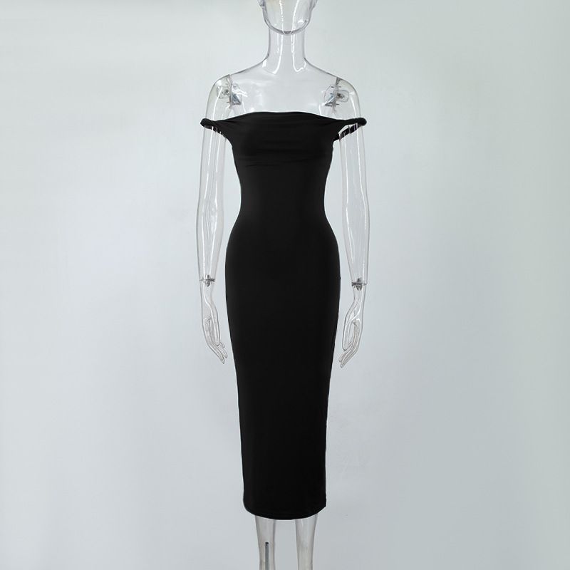 Women's Clothing Hot Sale Sexy One Shoulder Oblique Shoulder Slim Curling Temperament Dress_ecoleips.com