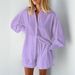 Verve 2024 Autumn Women's Jacquard Puff Sleeve Shirt And Shorts Commuter Design Casual Set_ecoleips.com