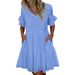 Women's Clothing Three Colors And Five Sizes V Neck Solid Color Pocket Dress_ecoleips.com