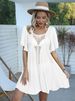 Women's Beach Cover-Up Dress With Asymmetrical Hem, Lightweight Woven Fabric, Boho Chic Summer Dress For Vacation, Swimwear Cover, Loose Fit Tunic_ecoleips.com