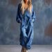 Women's Casual Long Sleeved Jumpsuit With Large Pockets Denim Print American Style_ecoleips.com