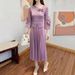 Plus Size Women's Slim Fit Casual Dress European And American Style Fashionable Solid Color Pleated_ecoleips.com