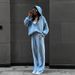 2025 Casual Autumn Women's Suit Solid Color Long Sleeve Cardigan Hat Top Sports Pants Two-piece Set_ecoleips.com