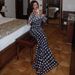 Women's New Arrival Fashion Sexy Off Shoulder Long Sleeve Sheer Mesh Polka Dot Slim Fitted Elegant Casual Cocktail Dress_ecoleips.com