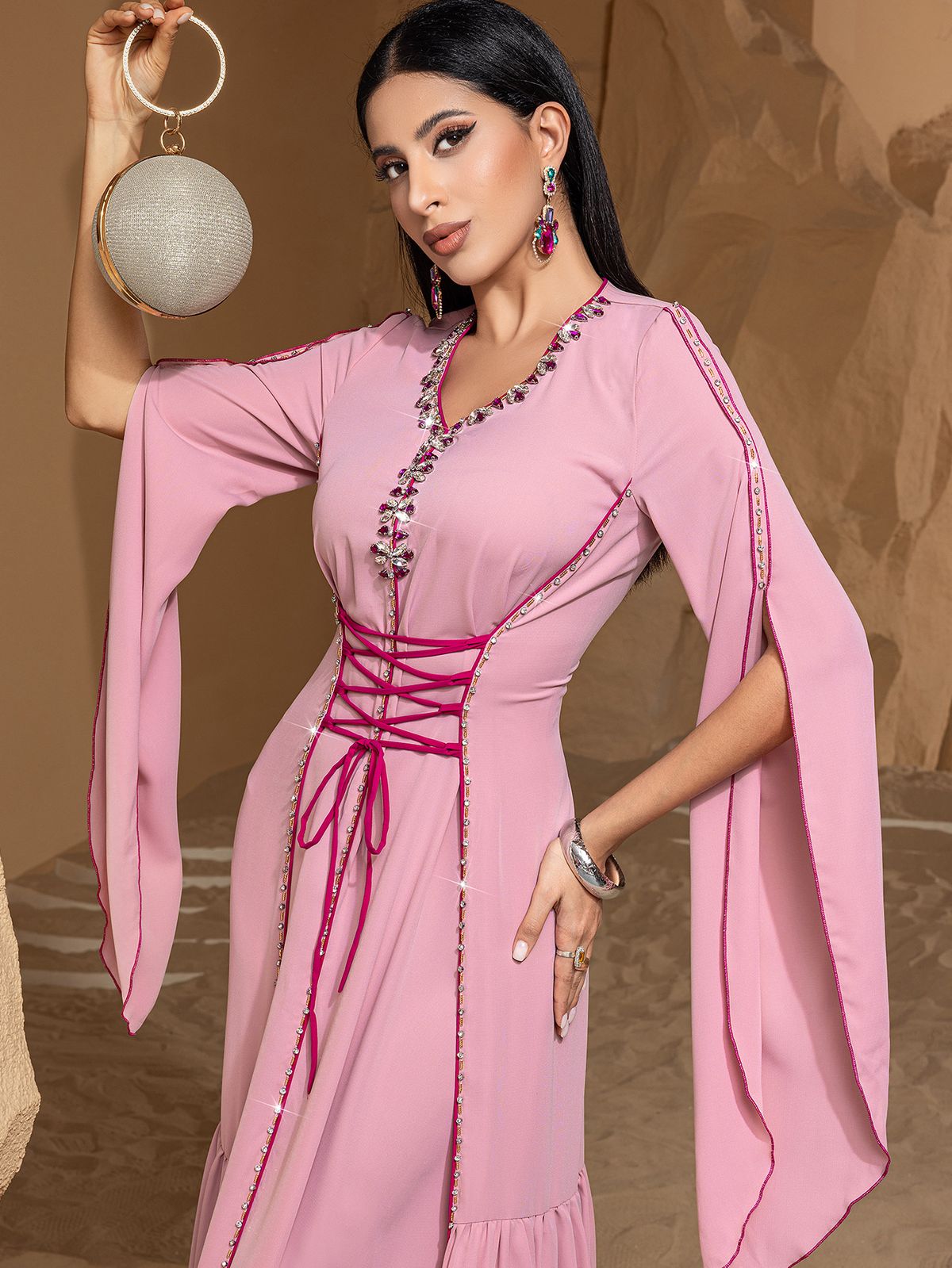 Women's Clothing Muslim Fashion Robe Abaya Sewing Diamond Evening Dress_ecoleips.com