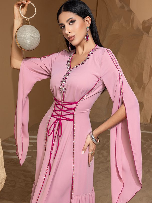 Women's Clothing Muslim Fashion Robe Abaya Sewing Diamond Evening Dress_ecoleips.com