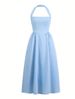 Women Halter LightBlue Linen GatheredWaist FlowyMaxi Dress Minimalist Boho Vacay SpringSummer Coastal BeachBrunch Breathable_ecoleips.com
