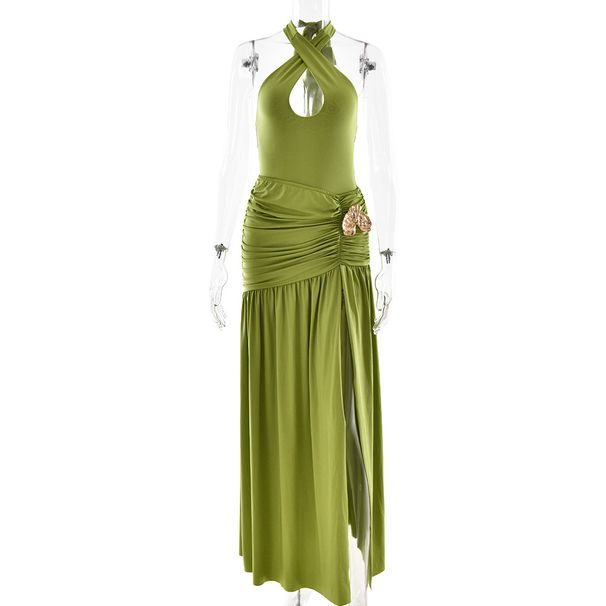2025 European And American Cross-border Women's Summer New Fashion Sexy Backless Jumpsuit With Lace-up Slit Skirt Set_ecoleips.com