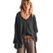 V-neck Trendy Casual Waffle Knit Off-shoulder Sweatshirt, European American Sporty Lazy Style, Loose-fitting_ecoleips.com