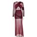 Elegant Sexy High Waist Solid Color Maxi Dress Round Neck Sheer Mesh See Through Romantic Long Dress For Women_ecoleips.com