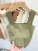 AOSSVIAO 2026 Summer Women Sexy Sleeveless Tops Fashion Short Square Collar Tank Tops 6 Colors Knitted_ecoleips.com