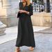 Aria Basics Aria Basics 2023 European And American Cross-border New Style Large Hem Dress, Solid Color, Turn-down Collar, Sleeve, Simple Casual_ecoleips.com