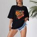 Women's Casual Black T-Shirt round Neck Short Sleeve Loose Print Sporty Simple Top_ecoleips.com