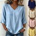 Women's Casual Loose V Neck Top Bamboo Cotton Mid Sleeve Fashion Top For Europe And America 2026_ecoleips.com