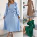2026 Spring Summer European And American Elegant Ruffled Square Neck Long Sleeve Waist Pleated Dress Cross-Border_ecoleips.com