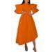 Foreign Trade Women's Clothing 2022 Summer New High-neck Ruffle Sleeve High-waisted Irregular Party Plus Size European_ecoleips.com