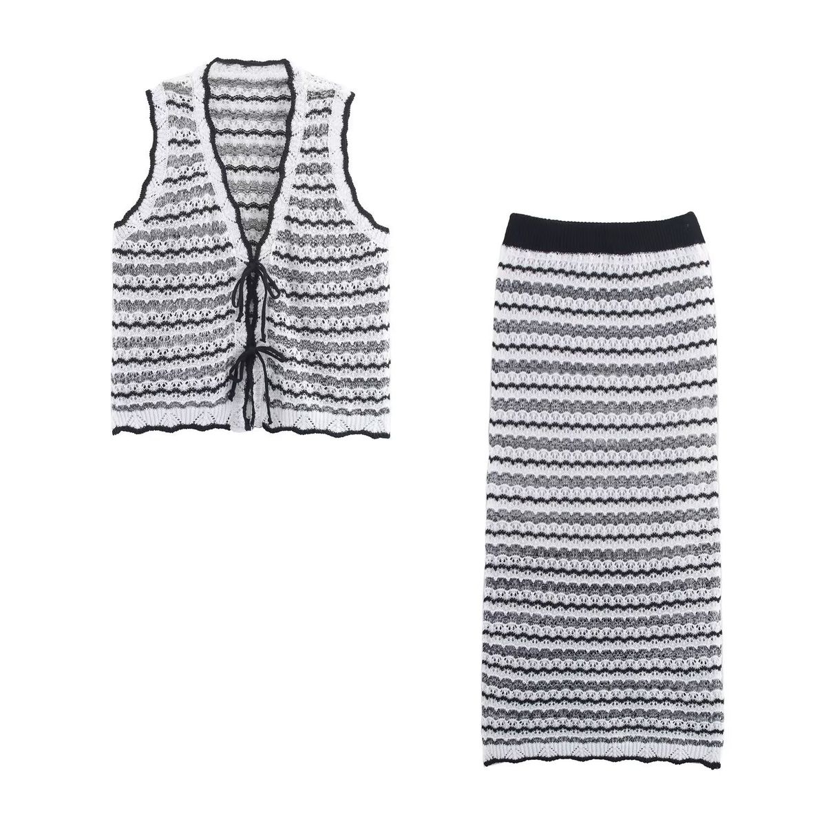 Wholesale For Foreign Trade: European And American 2025 Summer New Holiday Style Versatile Simple Striped Knitted Skirt_ecoleips.com