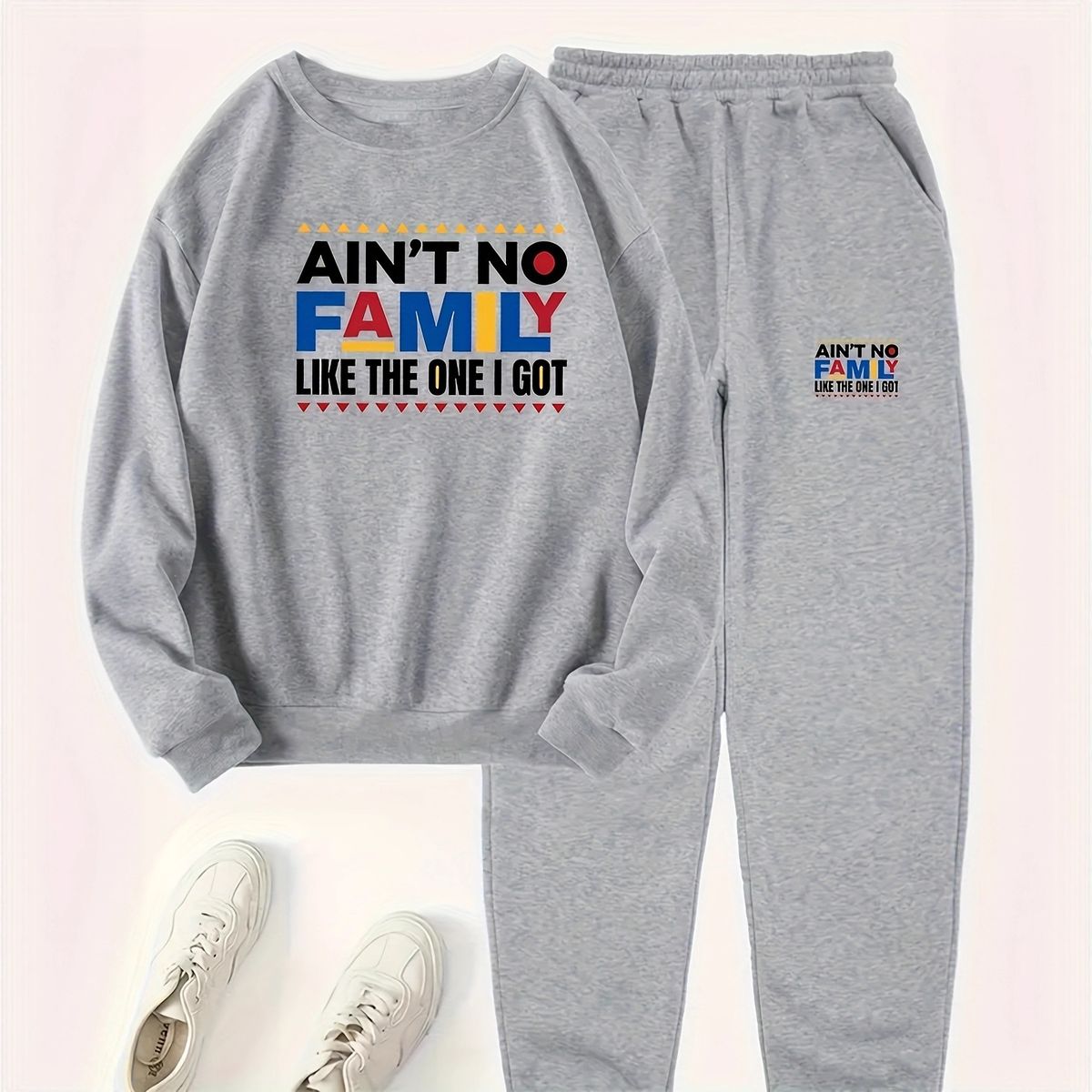 Women's Clothing Fleece Lined Two Piece Set American Style Crew Neck Printed Sweatshirt Casual Sweatshirt Suit_ecoleips.com