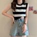 Women's Clothing Summer New Contrast Striped Knitted Vest Female Design Niche Vest Top_ecoleips.com