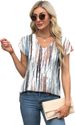 XIEERDUO Womens Tops V Neck Cap Sleeve Loose Fit Tee Shirts Summer Spring 2025 Eyelet/Printed_ecoleips.com
