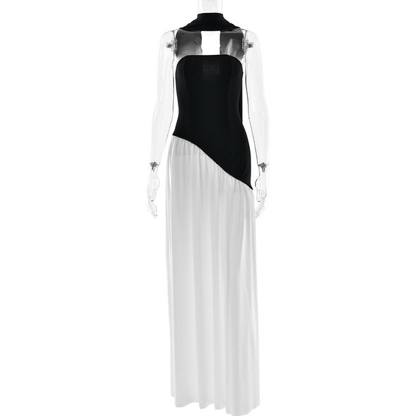 Women Trendy Formal Maxi Dress, Strapless Bandeau & Open‑Back Design, High Slit, Elegant Floating Ribbon Detail, Slim‑Fit Silhouette_ecoleips.com