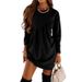 Autumn And Winter Solid Color Long Sleeve Irregular Round Neck Long T Dress Women's Clothing_ecoleips.com